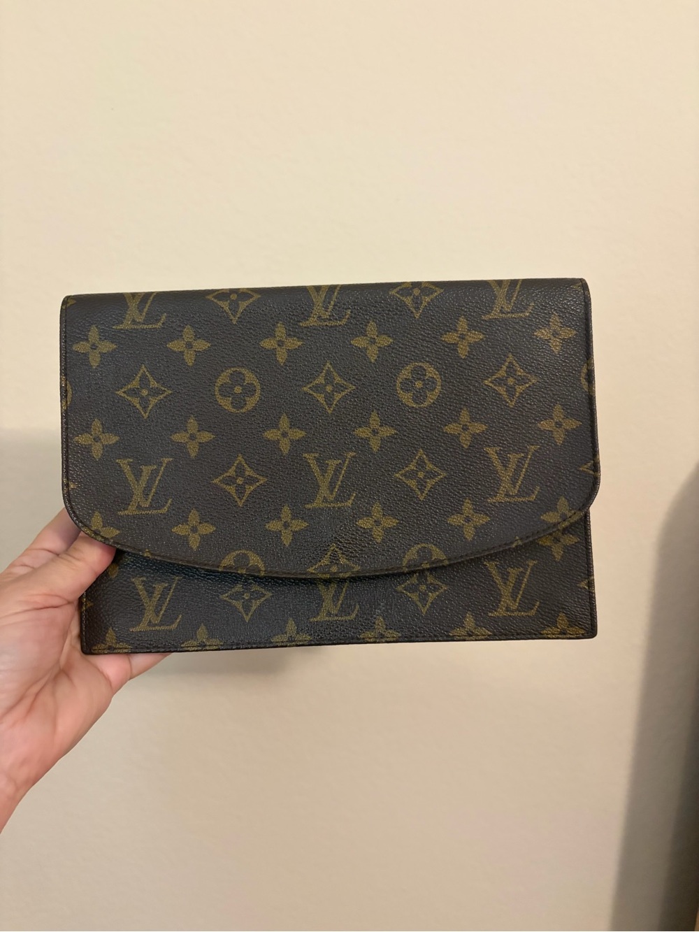 Pre Loved Louis Vuitton Monogram Envelope Clutch in Dark Brown and Tan